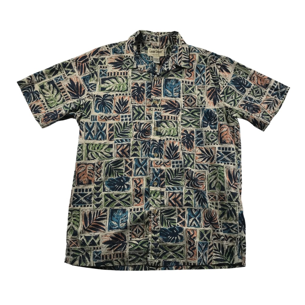 Cooke Street Honolulu Men Medium M Cotton Tropical Leaf Geometric Hawaiian Shirt